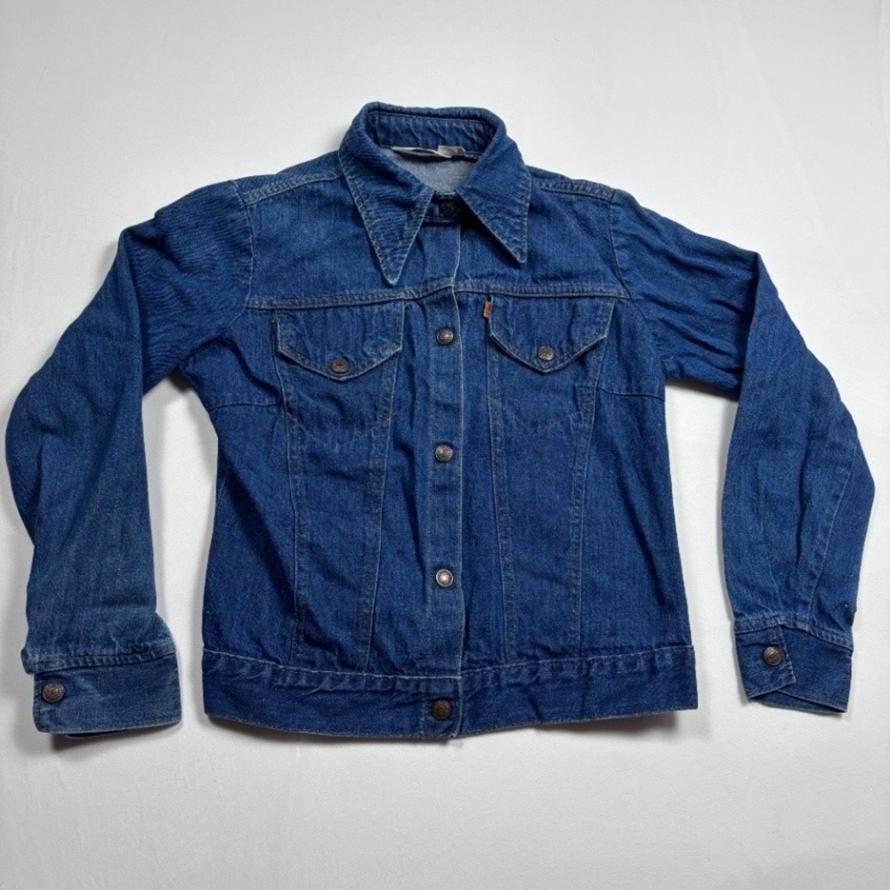 Vintage Levi's Women's Denim Trucker Jacket Orange Tab Blue Jean Jacket Small
